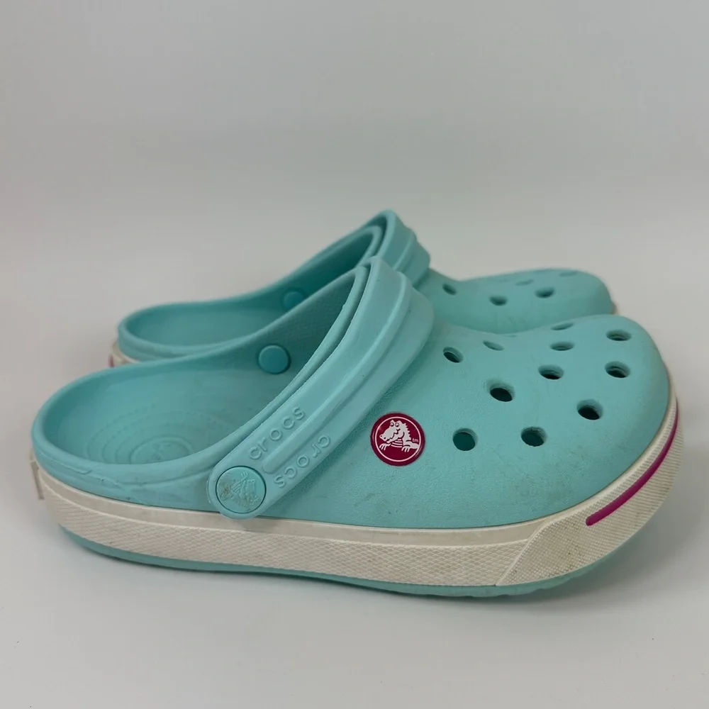 Crocs‎ Original Crocband Clog Aqua Blue White Pink Kids Girls J6 Shoes